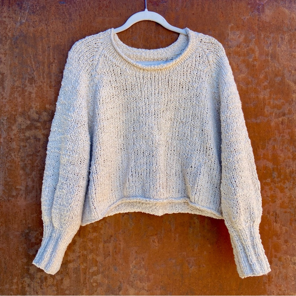 Relaxed Cream Crewneck Knit Sweater